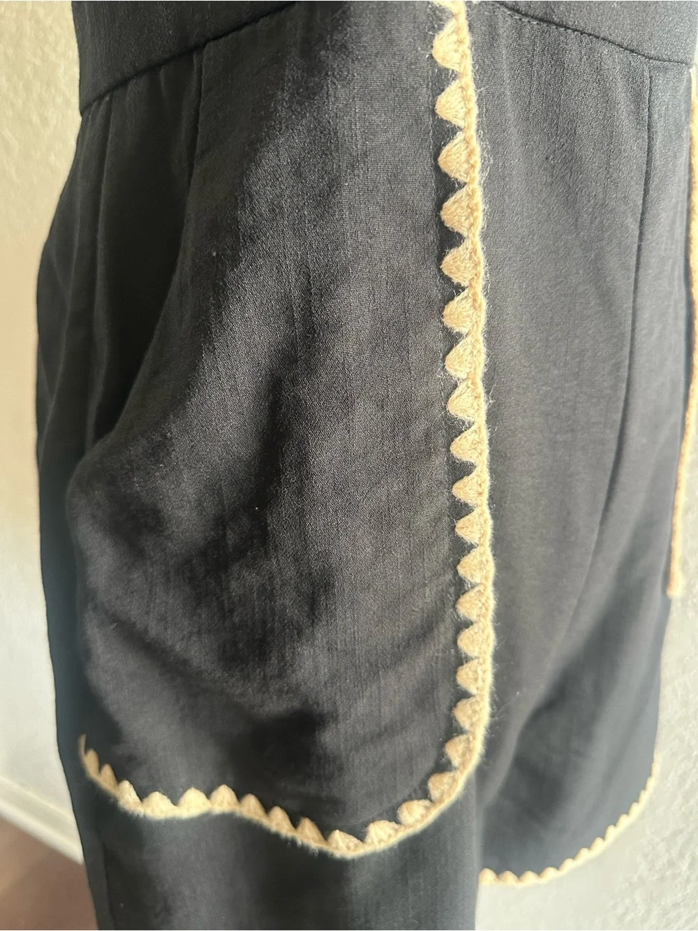 Black Romper with Cream Scallop Trim - Picture 4 of 8